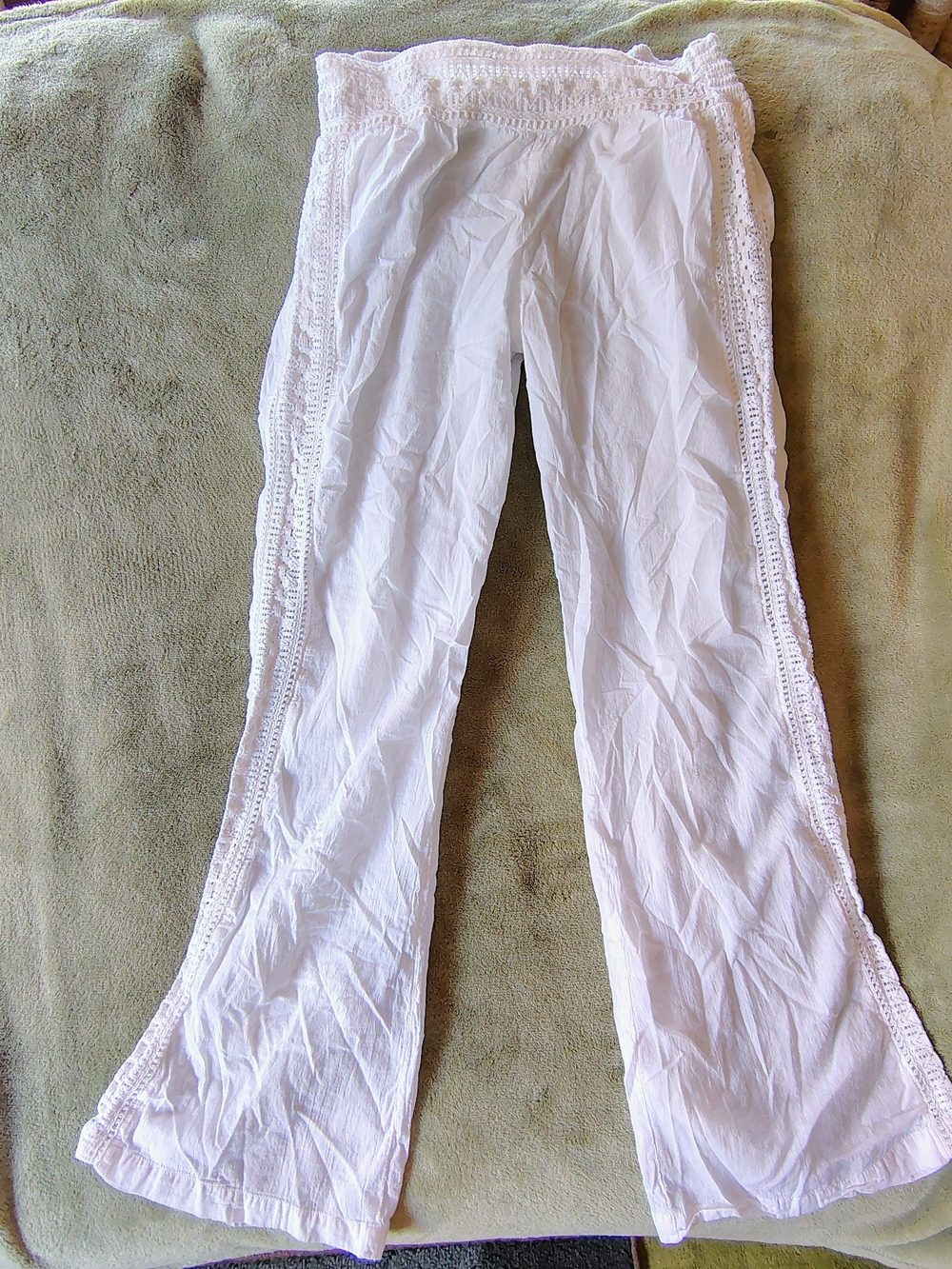 White Women’s Crochet-Panel Wide Leg Beach Pants